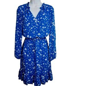 SOLD - DRAPER JAMES Popover Dress Graceland Blue Floral White Ruffle Size M